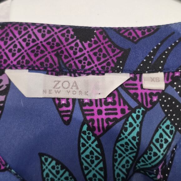 ZOA New York Leaf Shirt Dress Size XS Floral Purple Tropical Beachy Vacation - Picture 9 of 12